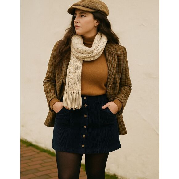 Corduroy Mini Skirt Blue Button Front Y2K Academia Gilmore Girls 90’s - Picture 2 of 8